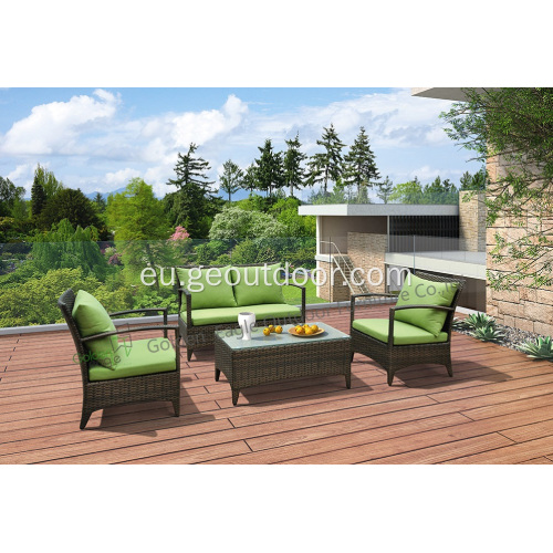 4pcs aluminiozko PE rattan eta sofa iragazgaitza